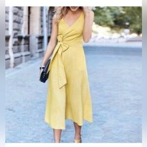 Boden Riviera Linen Blend Wrap Dress yellow size 6 / S